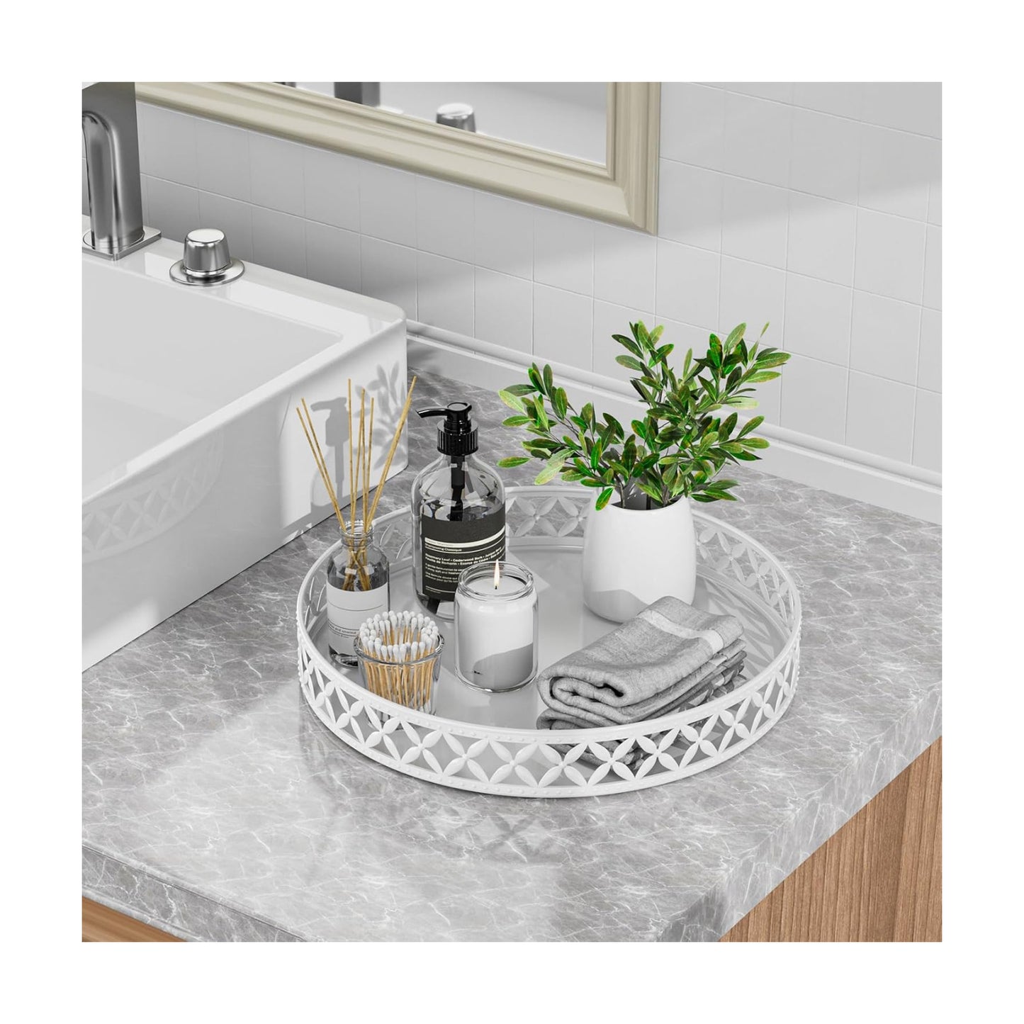 Bathroom Trays for Counter / Floral-white / 11 Inch