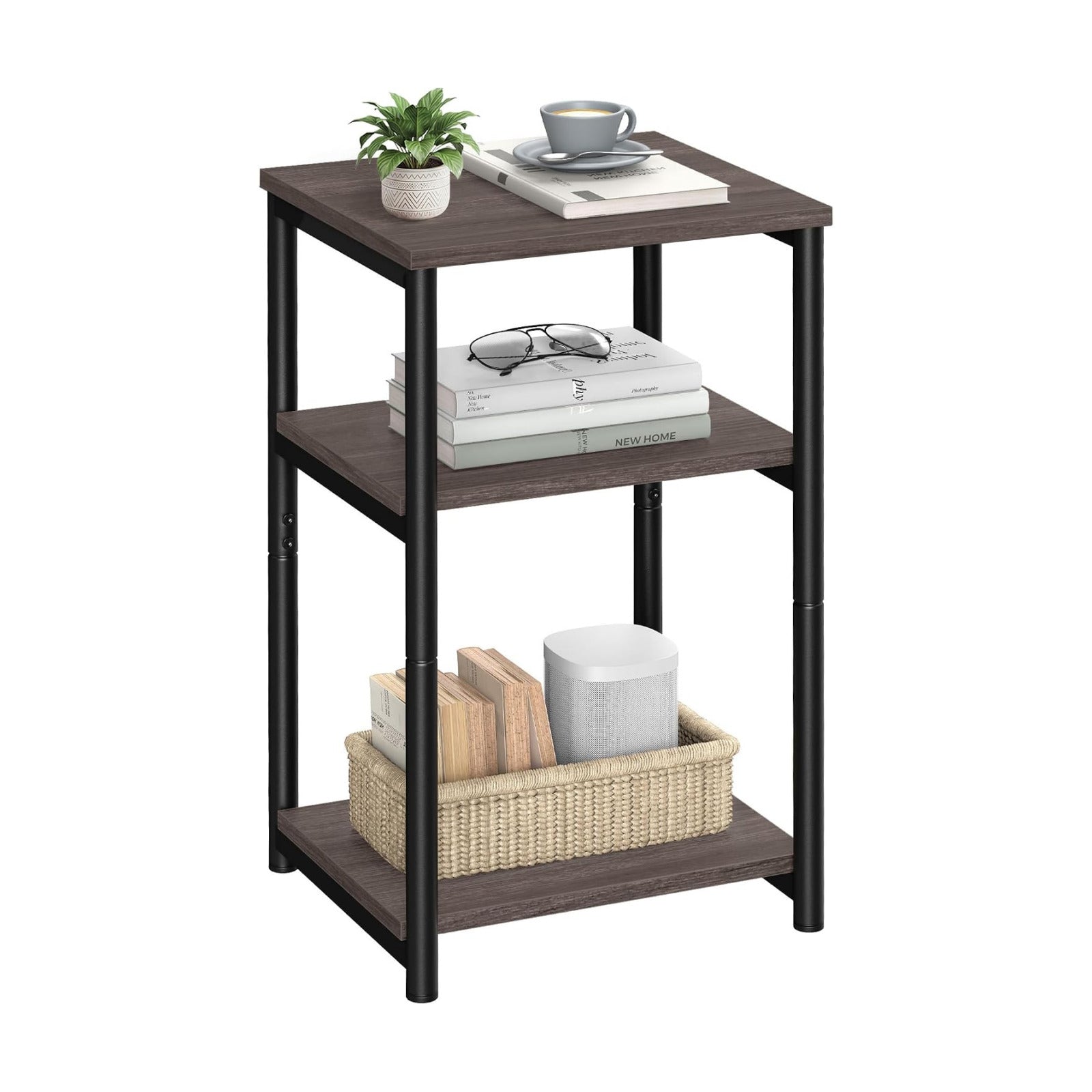 VASAGLE Side Table, Small End Table, Tall Nightstand, Steel Frame