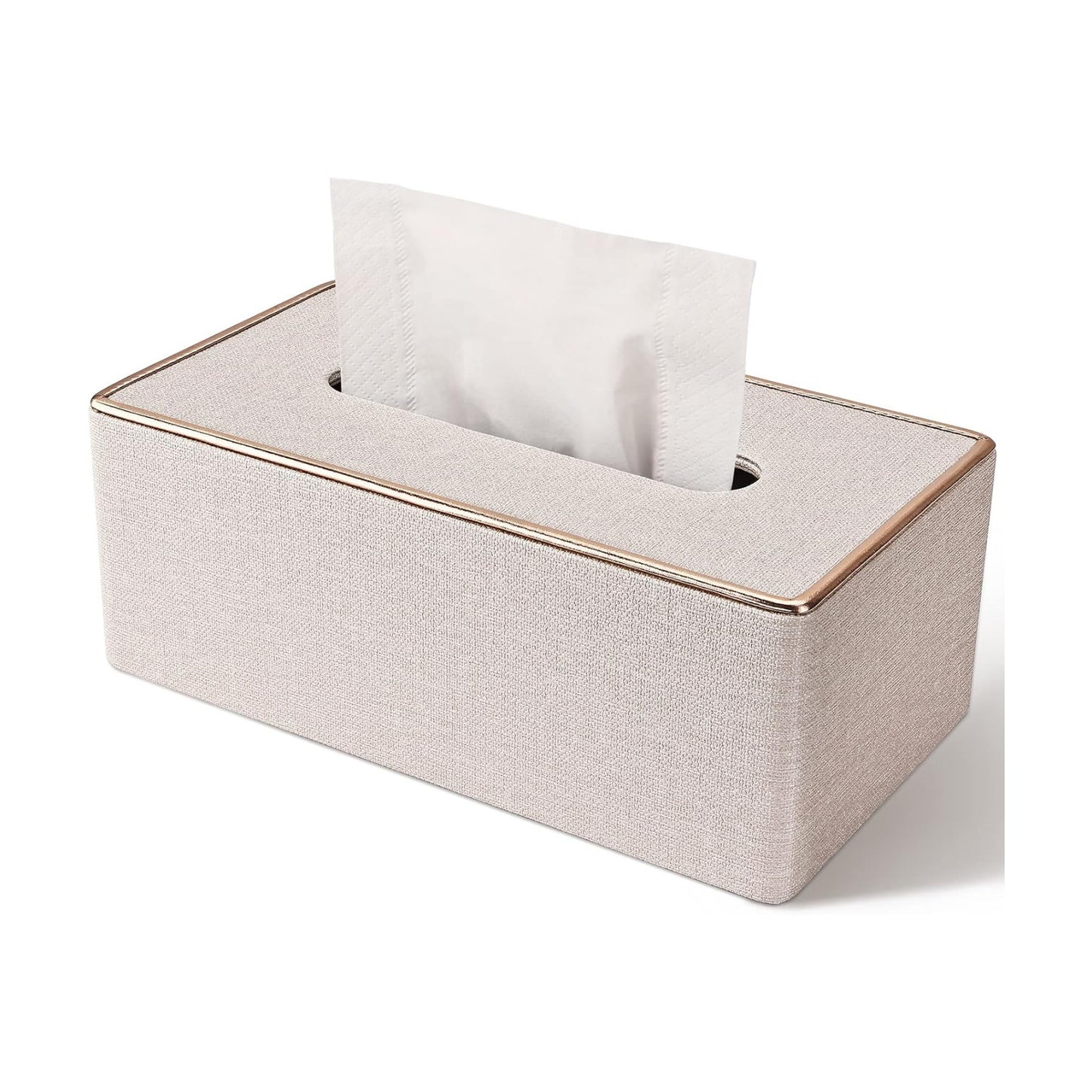 Tissue Box Cover / Beige / Gold Edge PU Leather