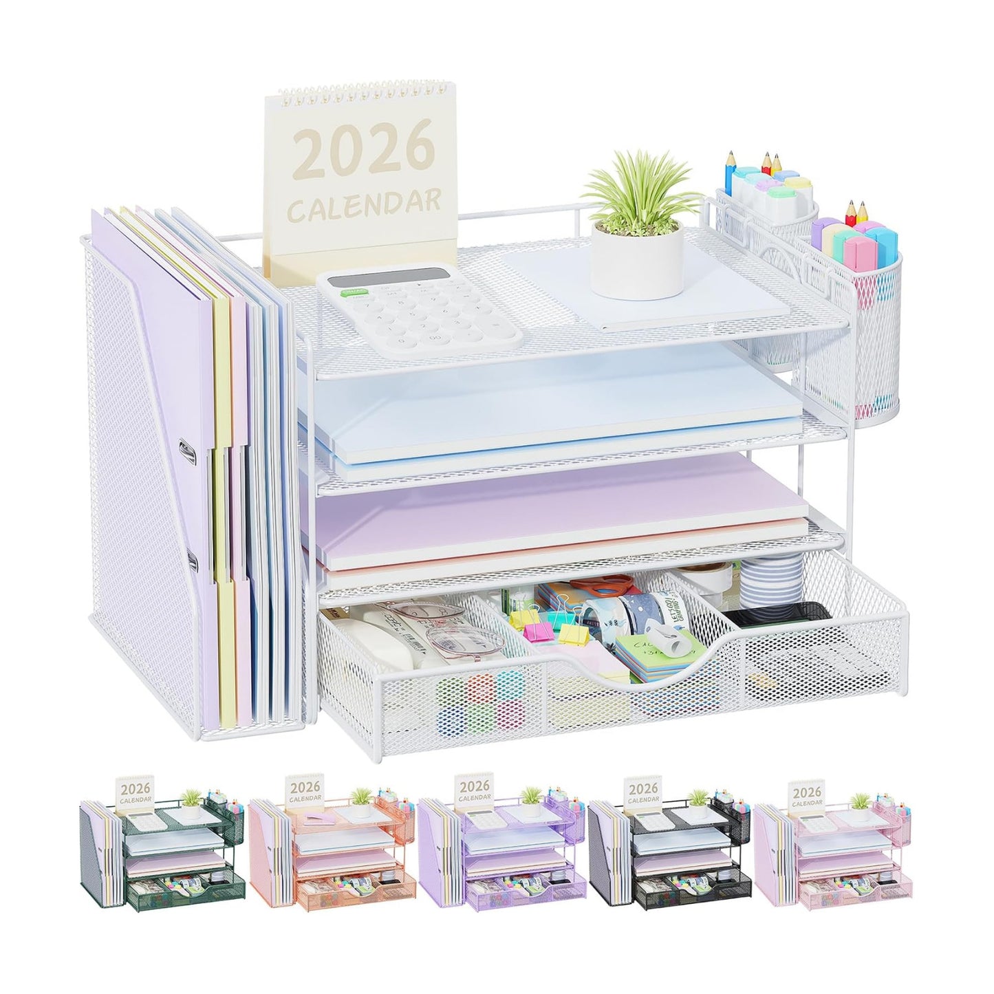 gianotter Desk Organizers and Accessories with File Holder, 4-Tier Desk Accessories & Workspace Organizers with Drawer