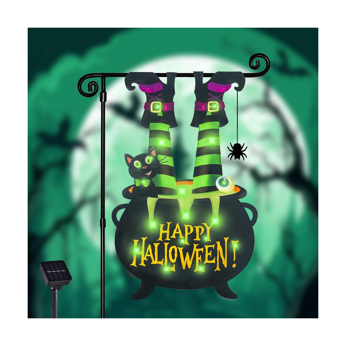 Halloween Lighted Garden Flag, Witch Feet Yard Decor, 12x18 In