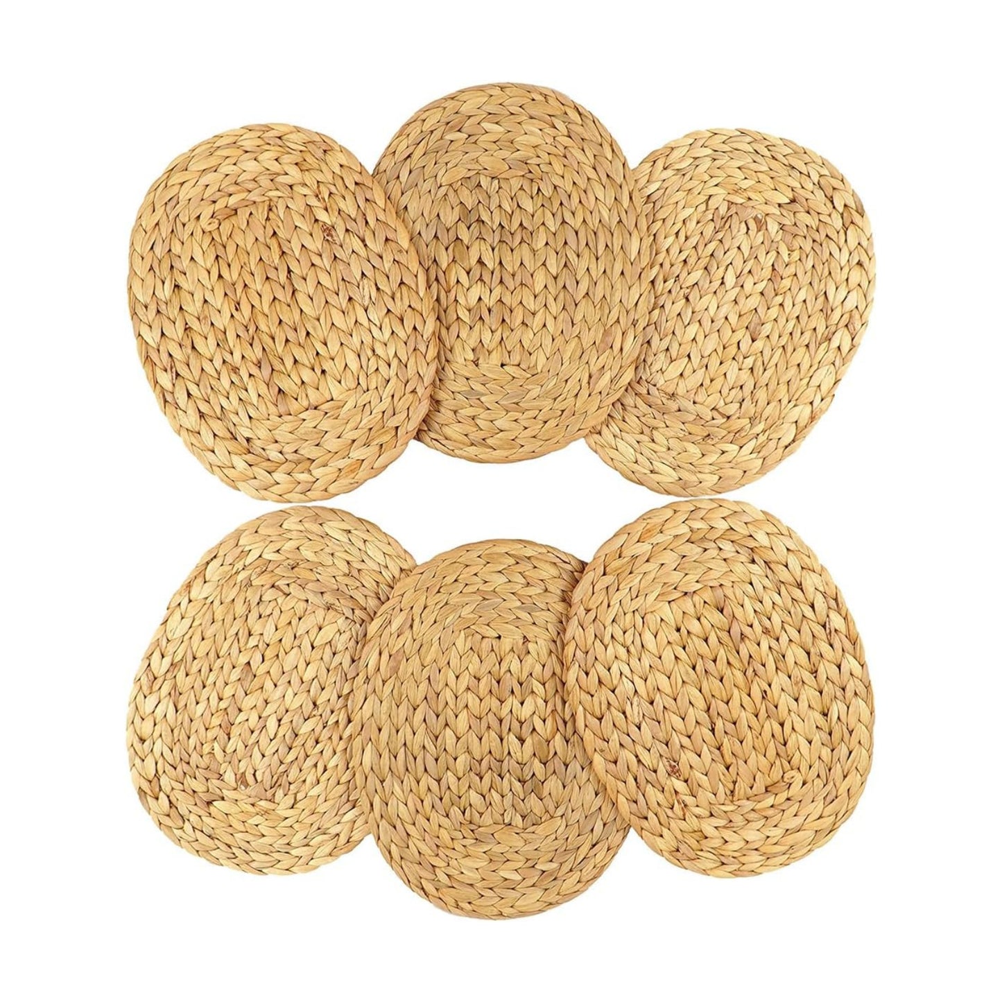 Oval Woven Placemats Set of 6, Natural Water Hyacinth Charger Plates Non-Slip Weave Placemats Farmhouse Straw Braided