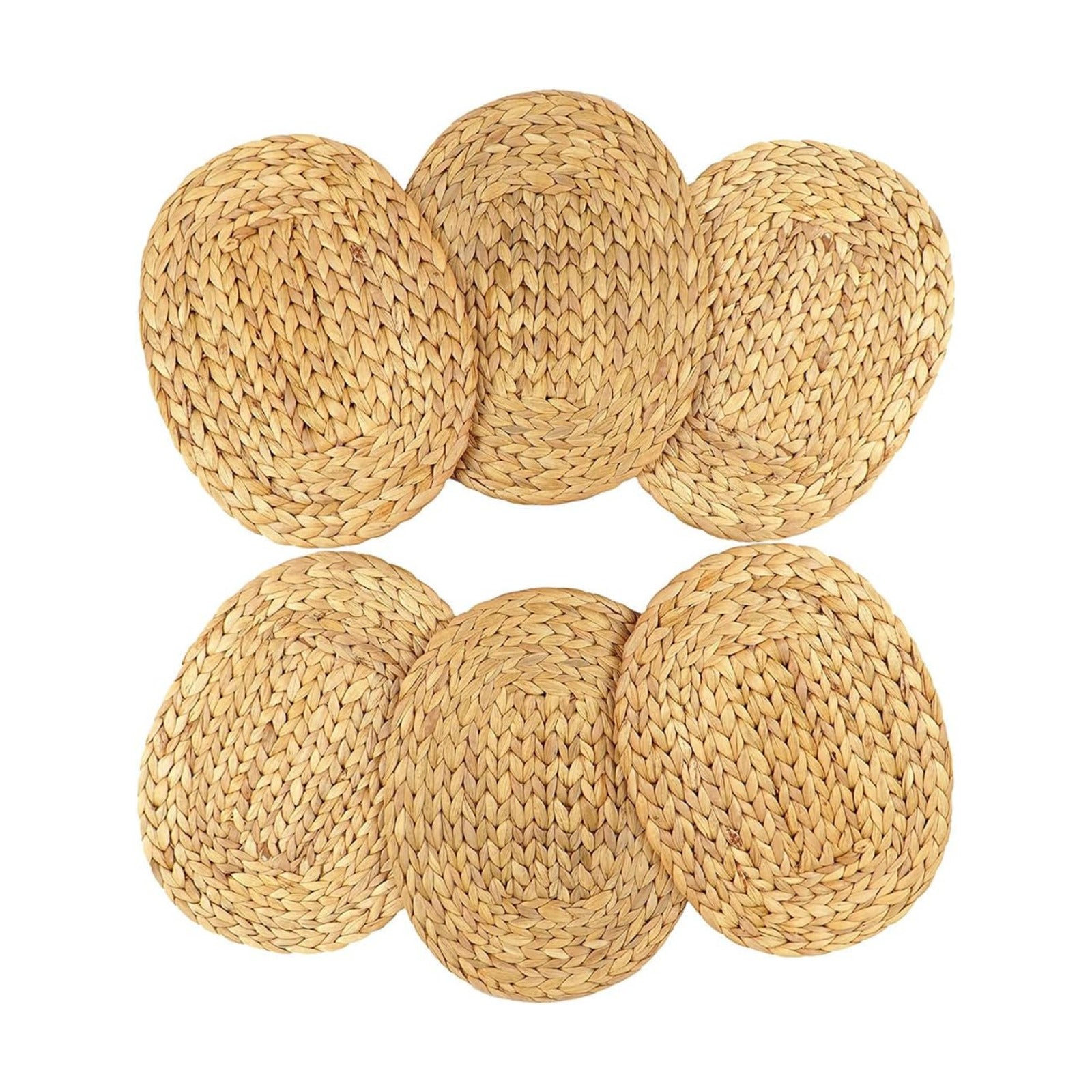 Oval Woven Placemats Set of 6, Natural Water Hyacinth Charger Plates Non-Slip Weave Placemats Farmhouse Straw Braided