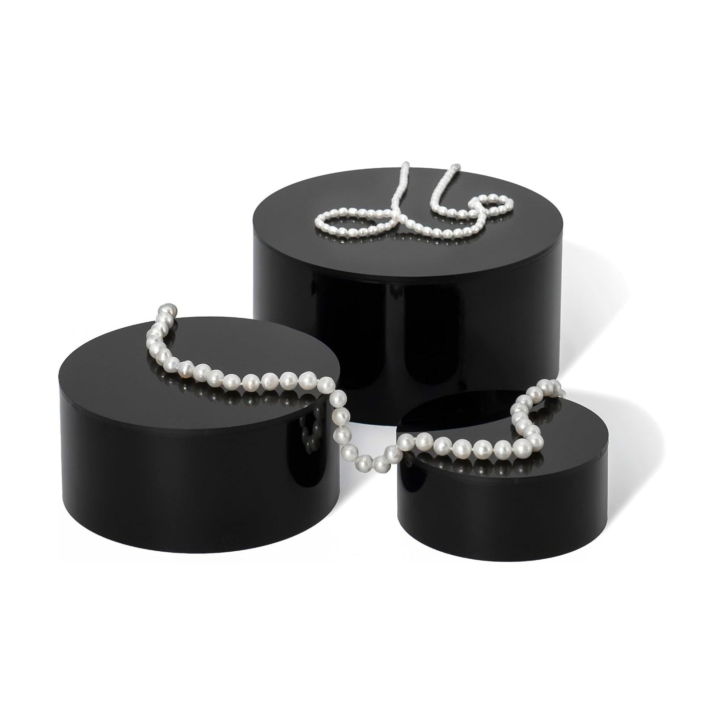 Sizes Acrylic Round Cylinder Display Nesting Riser Stands / 6", 5", 4 / Black / Set of 3