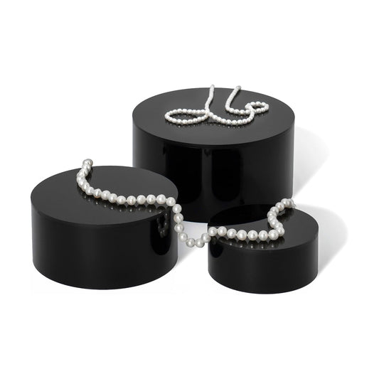 Sizes Acrylic Round Cylinder Display Nesting Riser Stands / 6", 5", 4 / Black / Set of 3