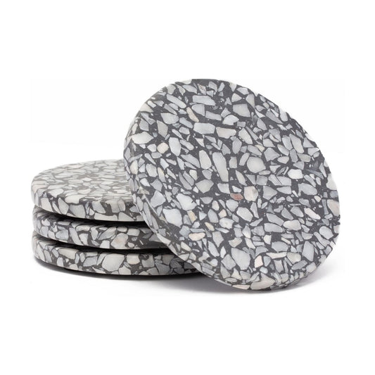 & White Natural Terrazzo Coasters / Black / Set of 4