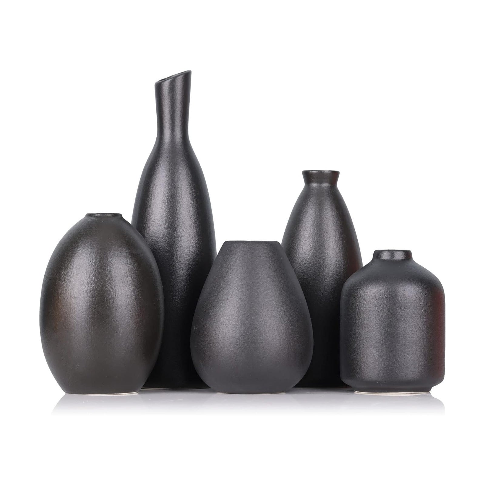 Black Ceramic Bud Vases / Black Set / Set of 5