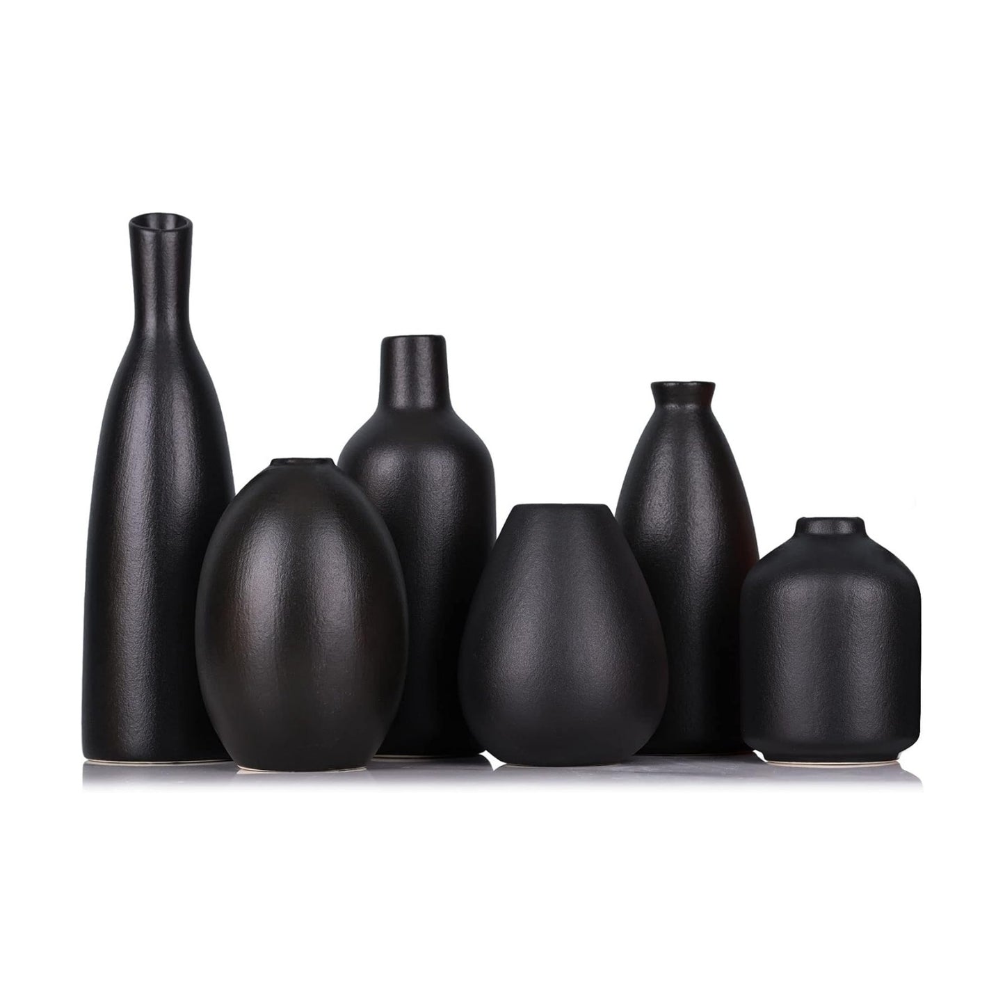 Small Black Ceramic Bud Vases / Black Set / Set of 6