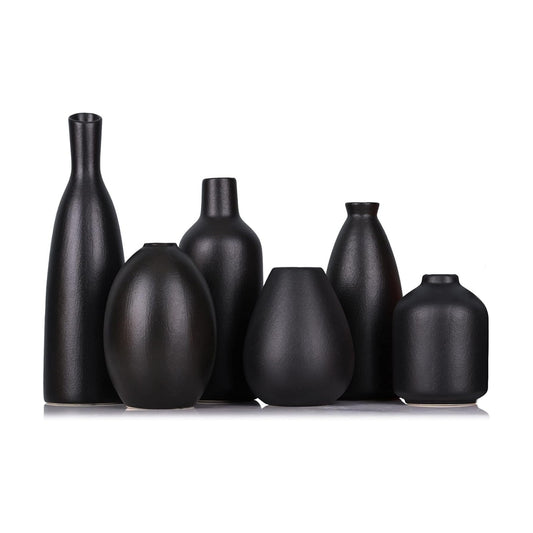 Small Black Ceramic Bud Vases / Black Set / Set of 6