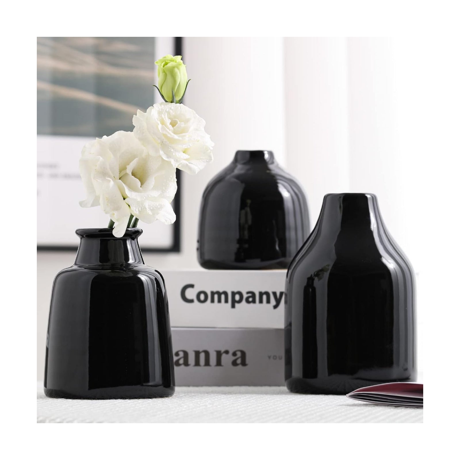 Black Small Vase for Modern Home Decor / 3 Vase Set- Black / Set of 3