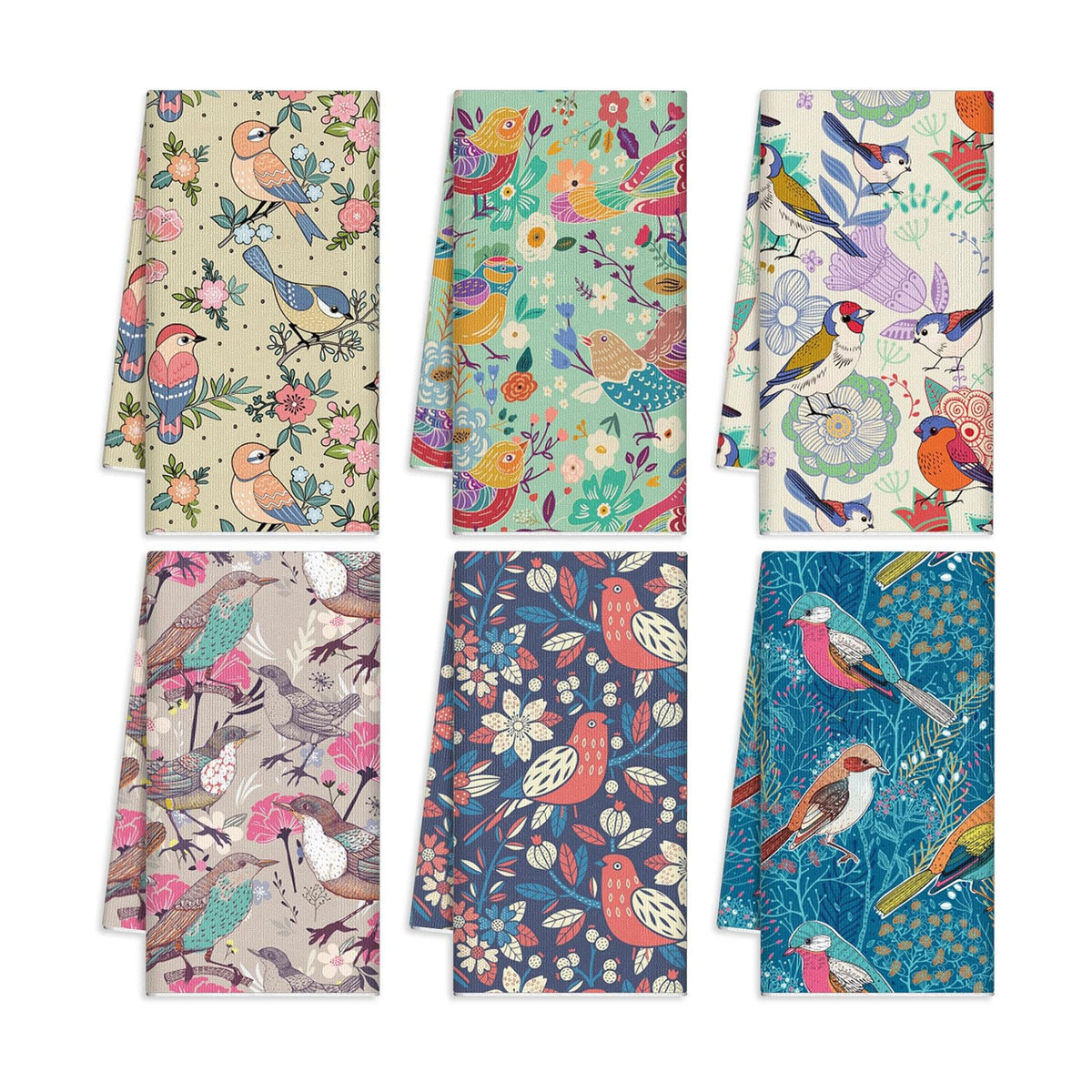 Redbaker 6 Pcs Bird Kitchen Towels Retro Floral Absorbent Dishcloth Set