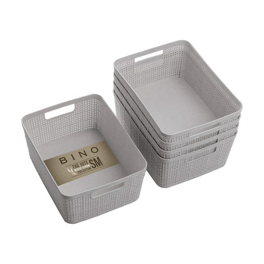 Woven Plastic Basket / Natural Grey / 5PK- S / Set of 5