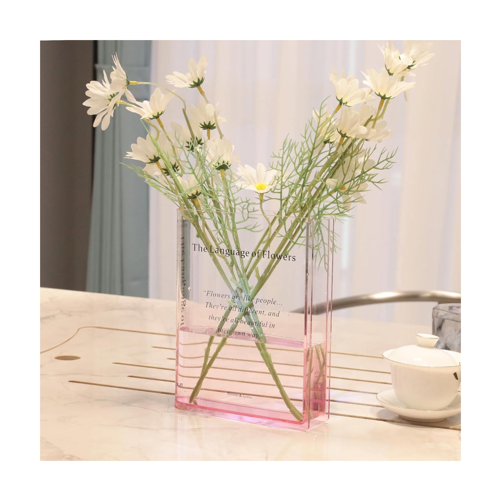 Acrylic Clear Book-Shaped Flower Vase / Pink