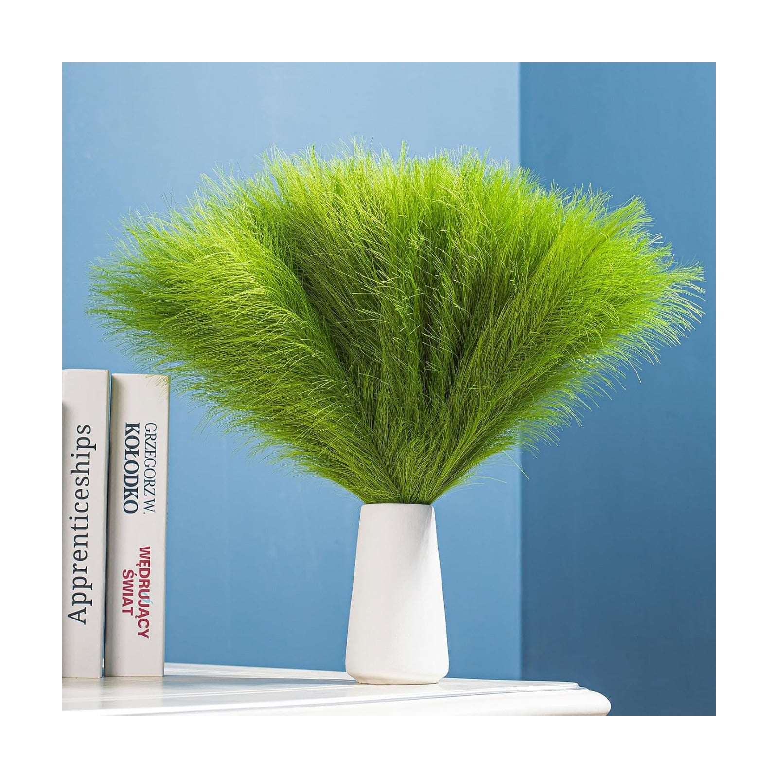 10 Stems 17.7" Artificial Pampas Grass Bouquet Small Pompas Floral Arrangement / Grass Green