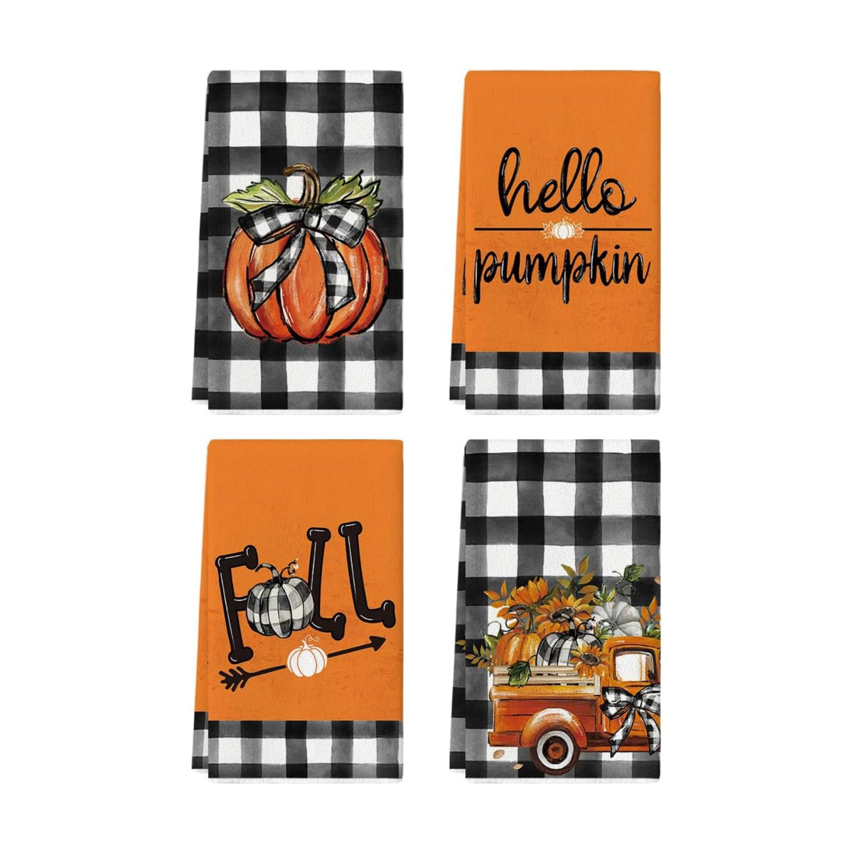 Artoid Mode Truck Hello Pumpkin Fall Kitchen Towels Set of 4 18x26 Inch
