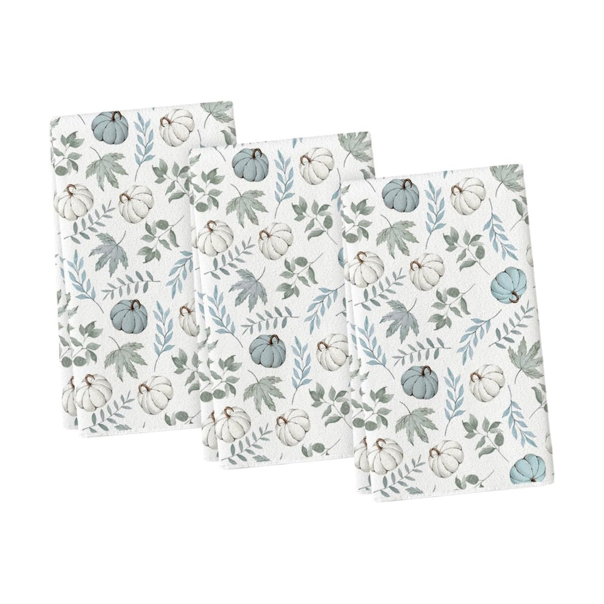 Artoid Mode Blue Leaves Pumpkin Fall Kitchen Towels Set of 3 18x26 Inch