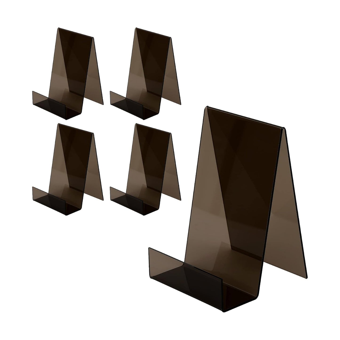 ZOEY Acrylic Book Stand with Ledge Clear Black Display Easels Plate - 5 Pack Large Book Holder Easel Stand for Display
