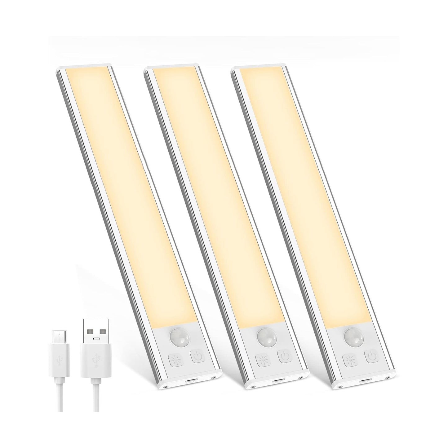 3 Pack Under Cabinet Lights, 32 LED Warm White Rechargeable Under Cabinet Lighting Motion Sensor LED Lights for