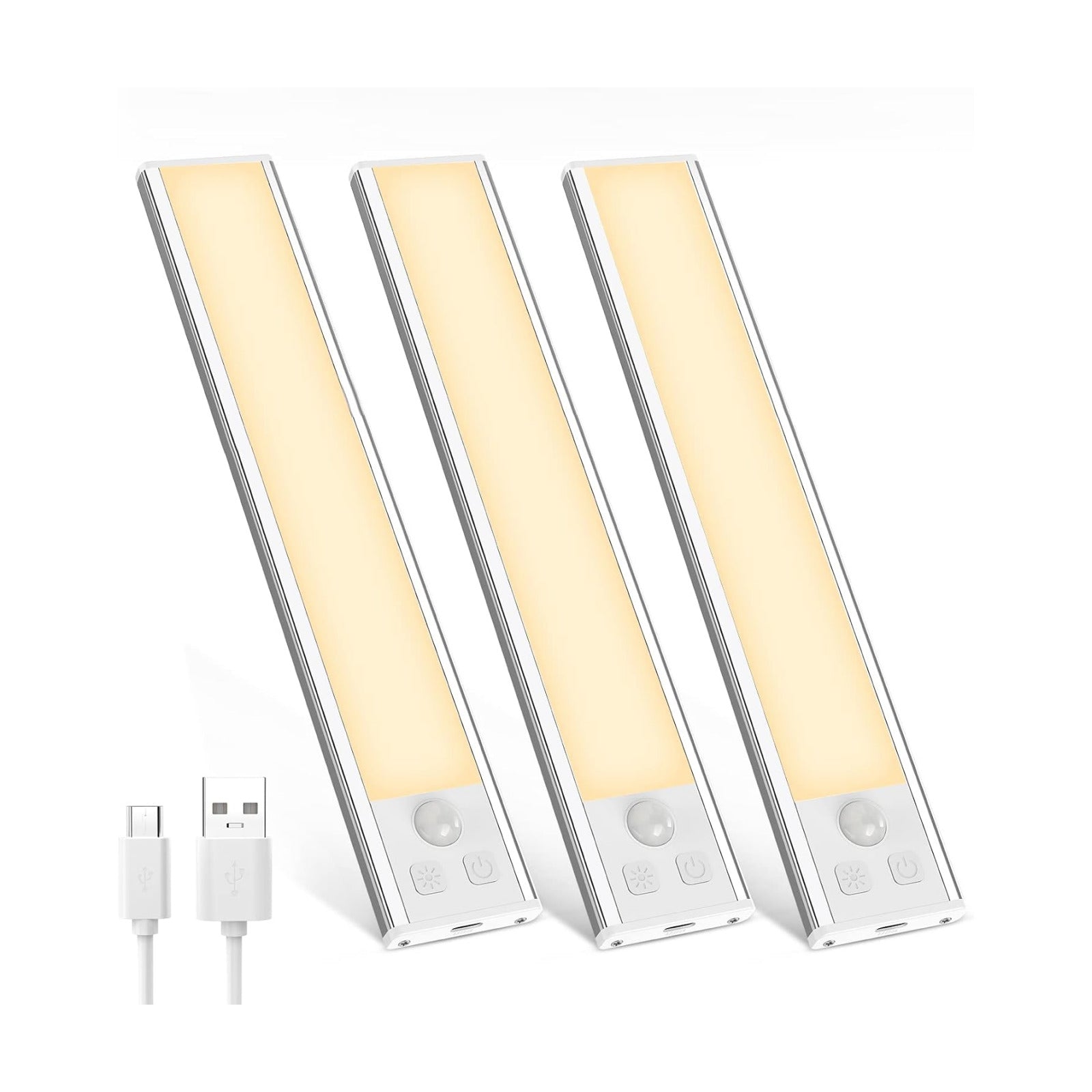 3 Pack Under Cabinet Lights, 32 LED Warm White Rechargeable Under Cabinet Lighting Motion Sensor LED Lights for