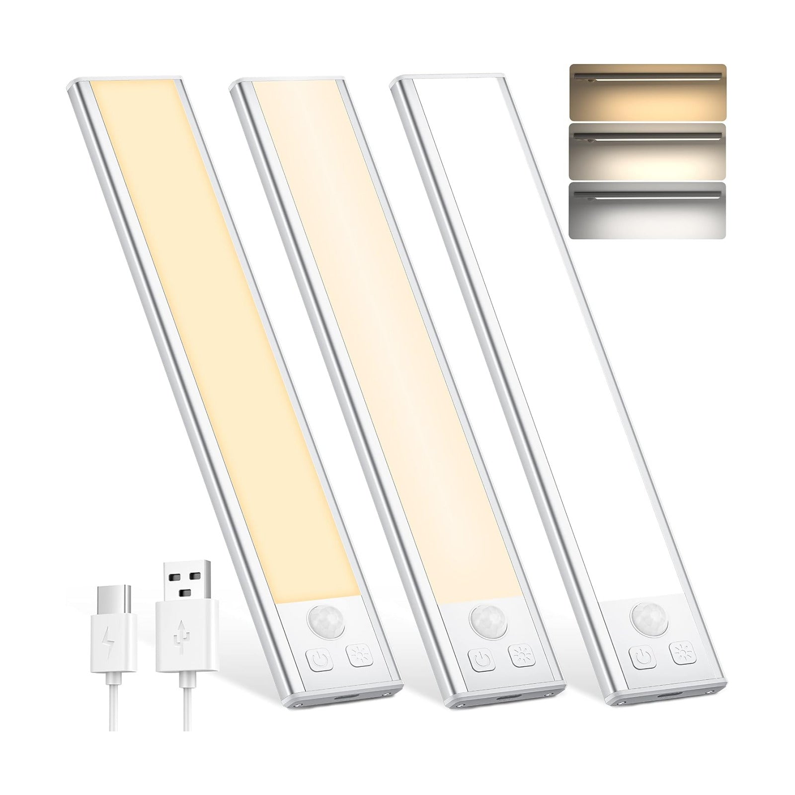 Under Cabinet Lights Motion Sensor 3 Color Temperatures LED Closet Light, USB-C Rechargeable Under Counter Lights Night
