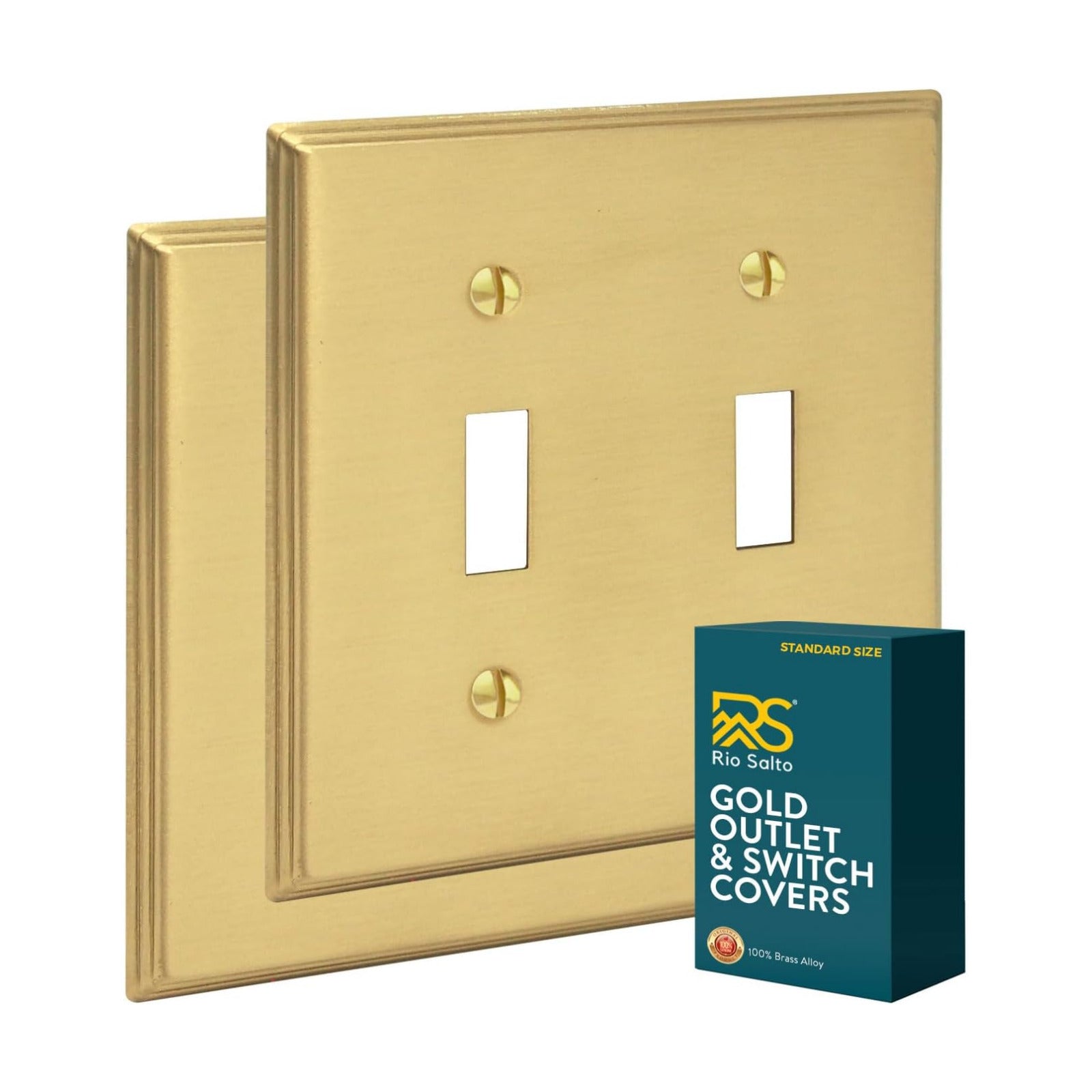 Rio Salto Decorative Double Toggle Light Switch Cover Plate BRASS Brushed Gold Metal Toggle Switch Plate Outlet Covers