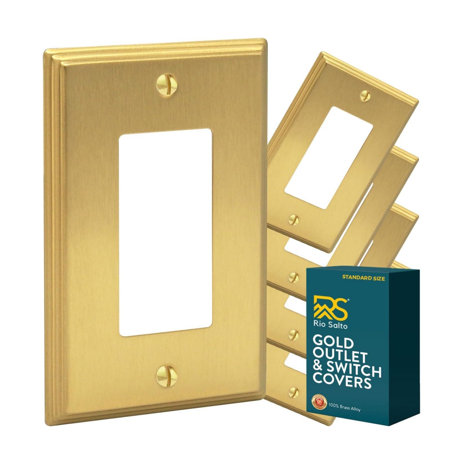 Rio Salto BRASS Gold Light Switch Cover Rocker Switch Plate Outlet Covers Brushed Gold 5 Pack Premium Wall Plate Cover