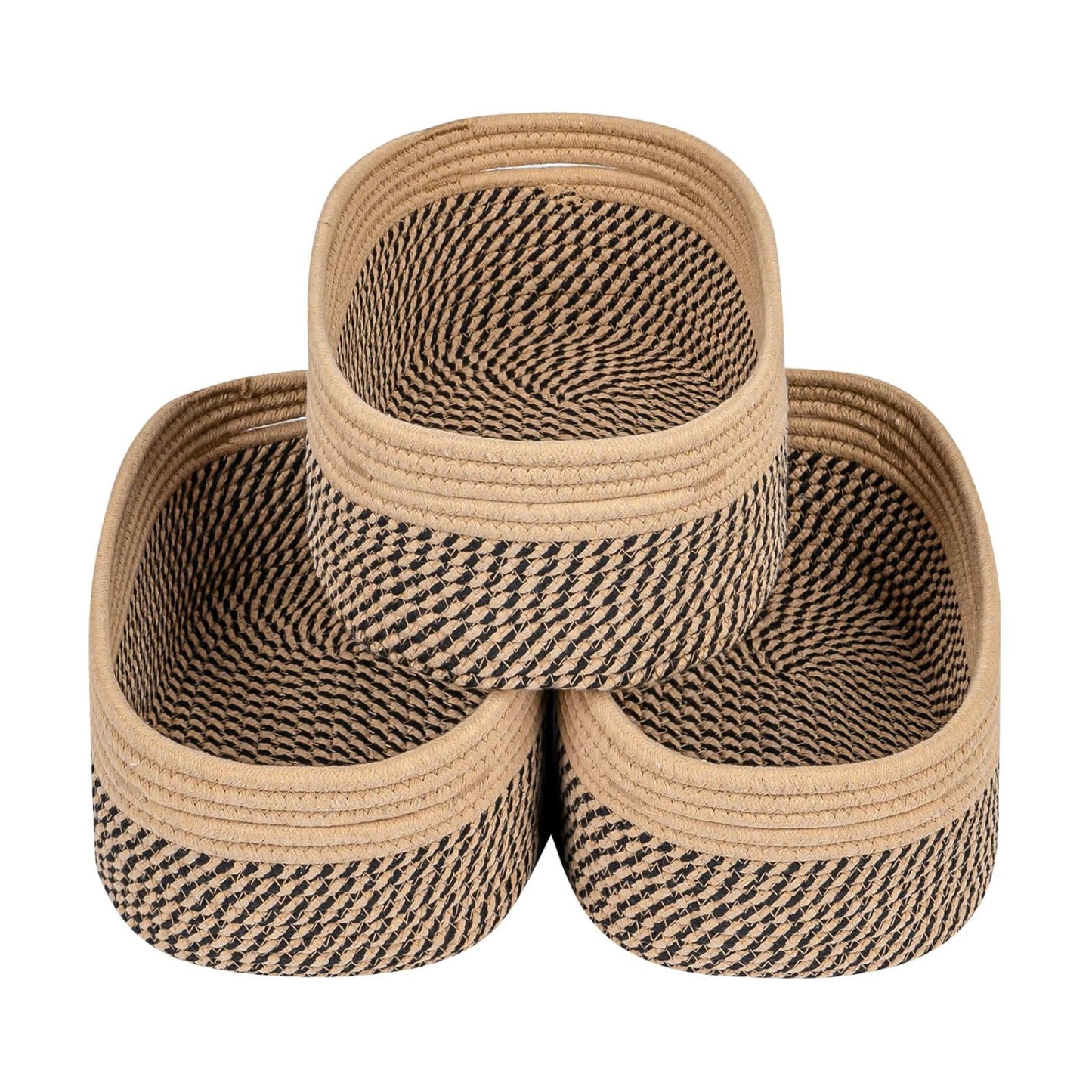 Rectangular Woven Storage Baskets Natural Cotton Rope / Camel/mixed Black / Small Basket / Set of 3