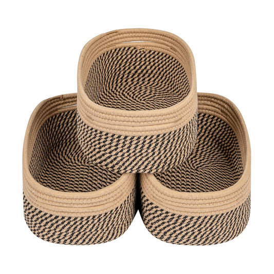 Rectangular Woven Storage Baskets Natural Cotton Rope / Camel/mixed Black / Small Basket / Set of 3