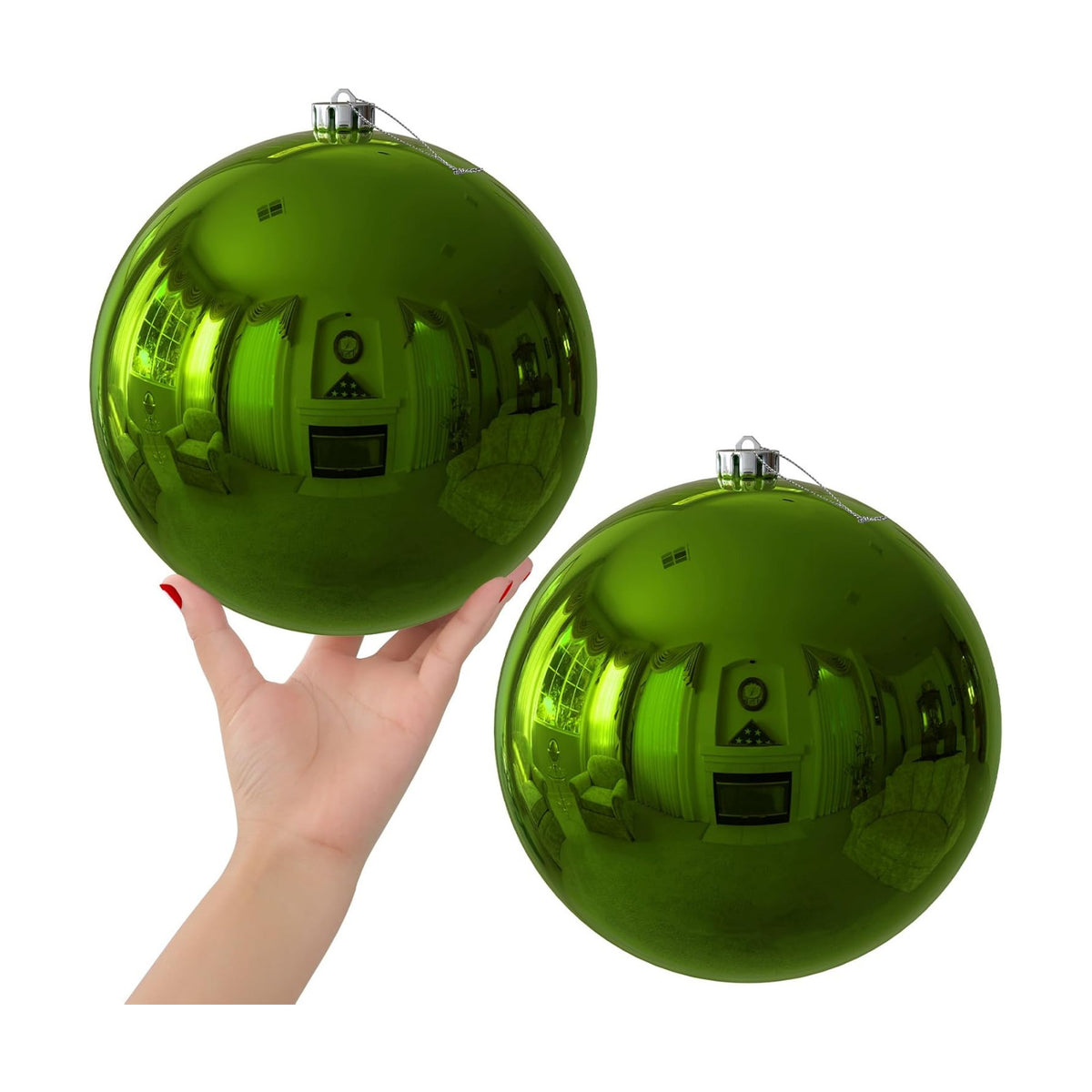 Lime Green 8.0" Extra Large Christmas Ornaments - Christmas Tree Decoration Balls Shatterproof Hanging Shiny Balls for Birthday St. Patrick's Day Easter Mardi Gras Wedding Decorations Set of 2pcs