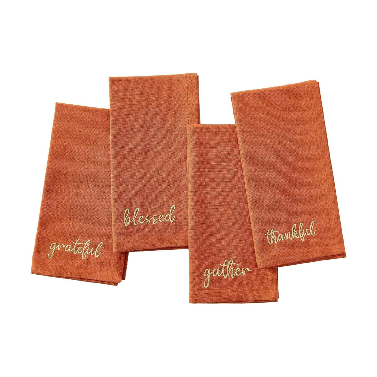 Threadmade Harvest Sentiment Embroidered Napkins, Set of 4, Rust - 17" W x 17" L