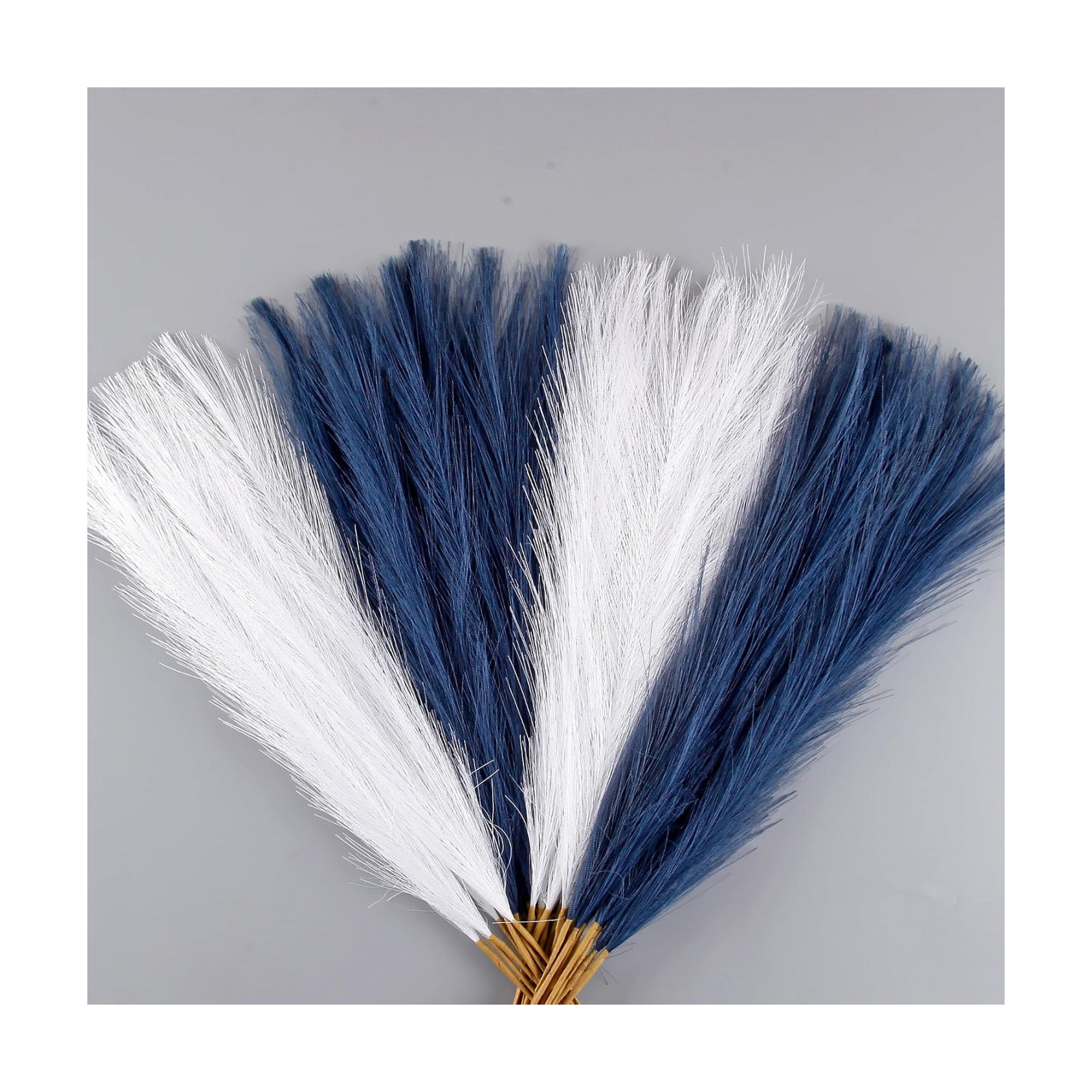 Pompas Grass Flower Arrangement and Vase / 17'' Tall / Navy Blue& White / Set of 30
