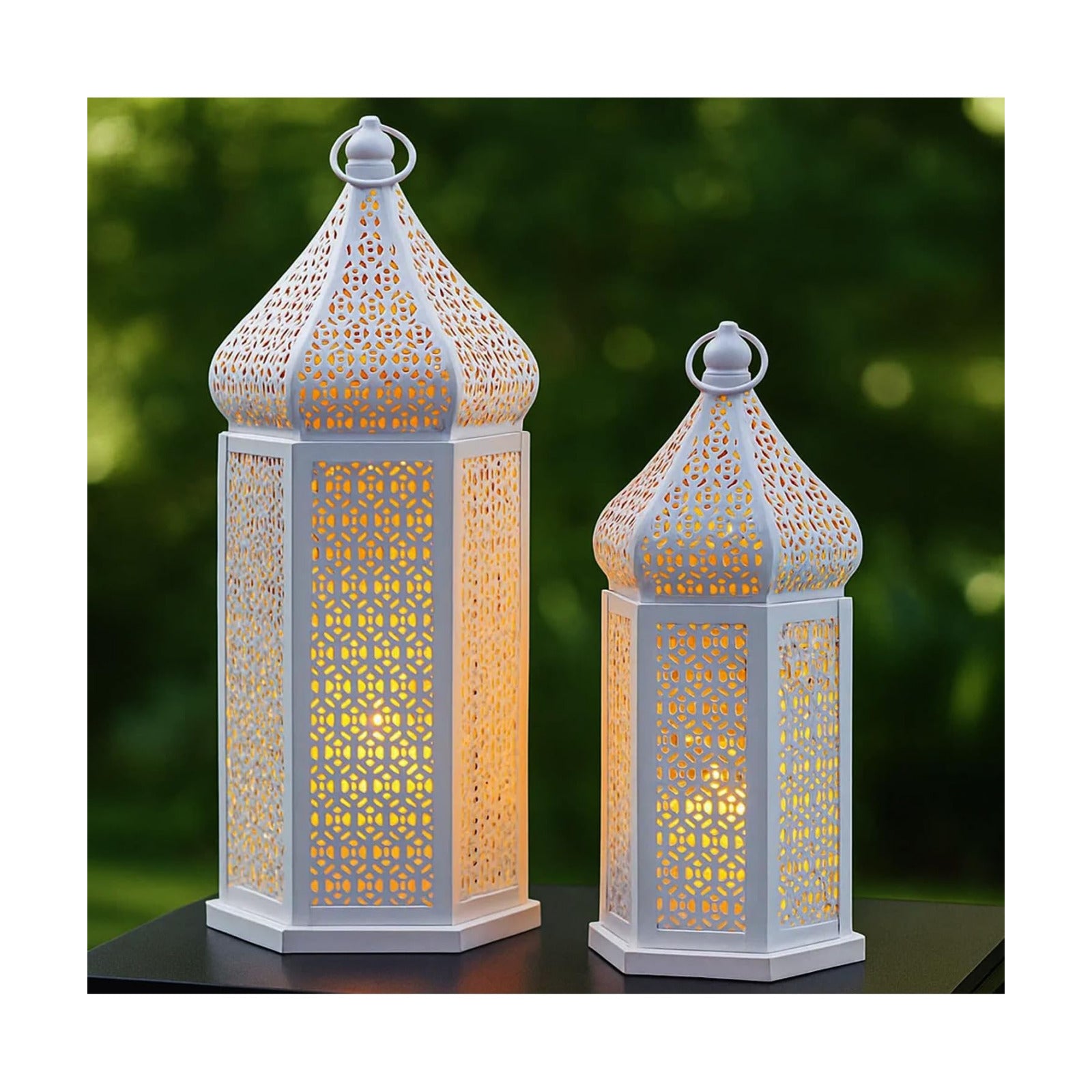 VELA LANTERNS Large Temple Tower Moroccan Lantern Lamp Decorative Candle Holders for Ramadan Decorations, Hanging