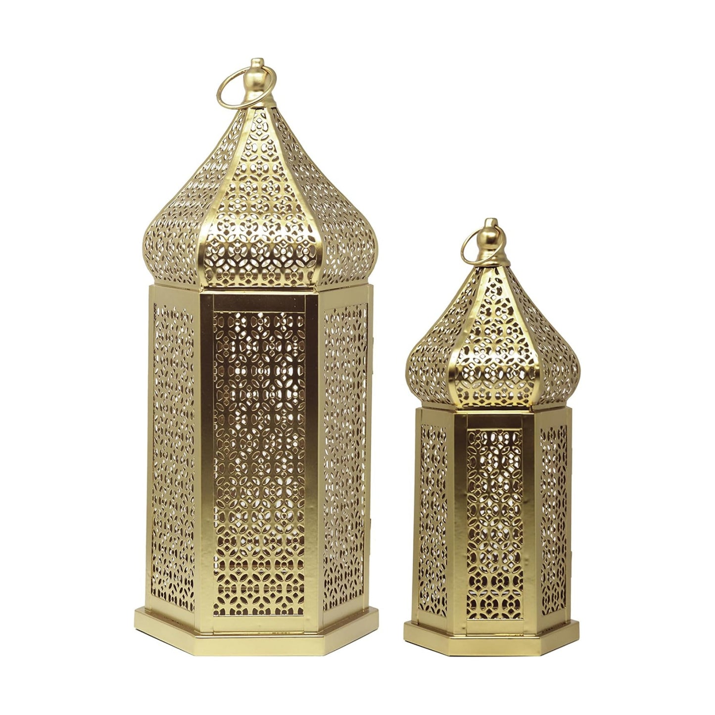 Vela Lanterns Decorative Indoor Gold Moroccan Temple Lanterns, Set of 2 | Ramadan Decorations for Home, Eid Islamic