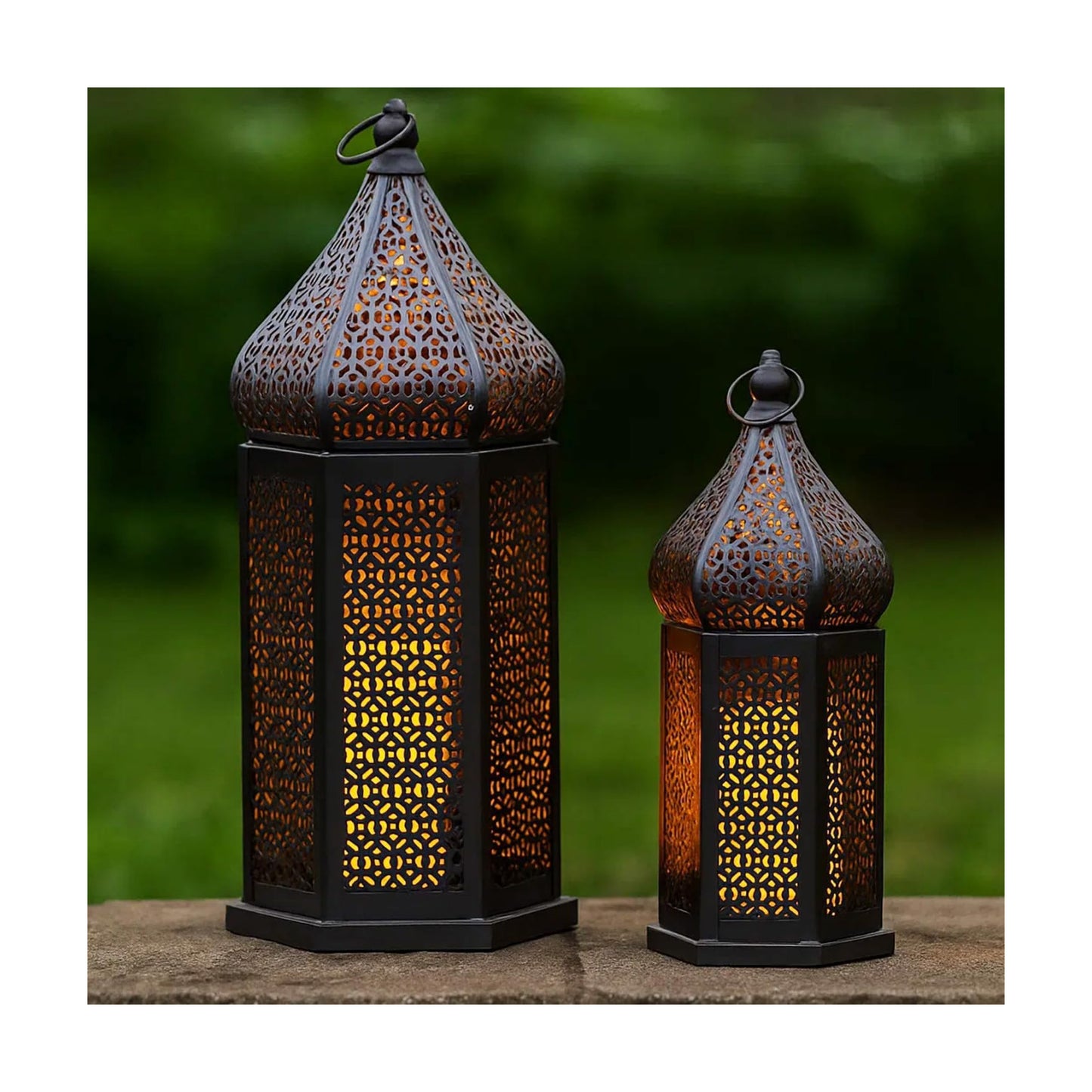 Vela Lanterns Decorative Indoor Black Moroccan Temple Lanterns, Set of 2 | Black Ramadan Decorations for Home, Eid