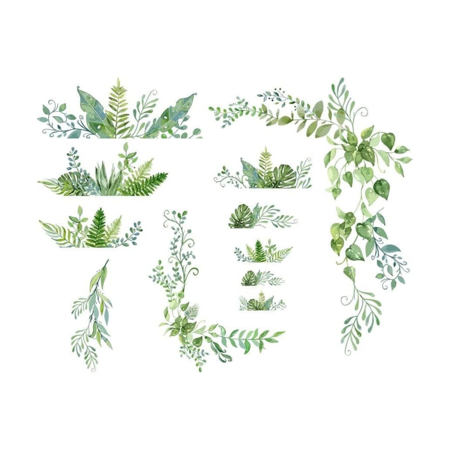 Wall Decals 2 Sheets/Set Vines Branches Leaves Wall Sticker Removable Vinyl Art Mural / Green Plants