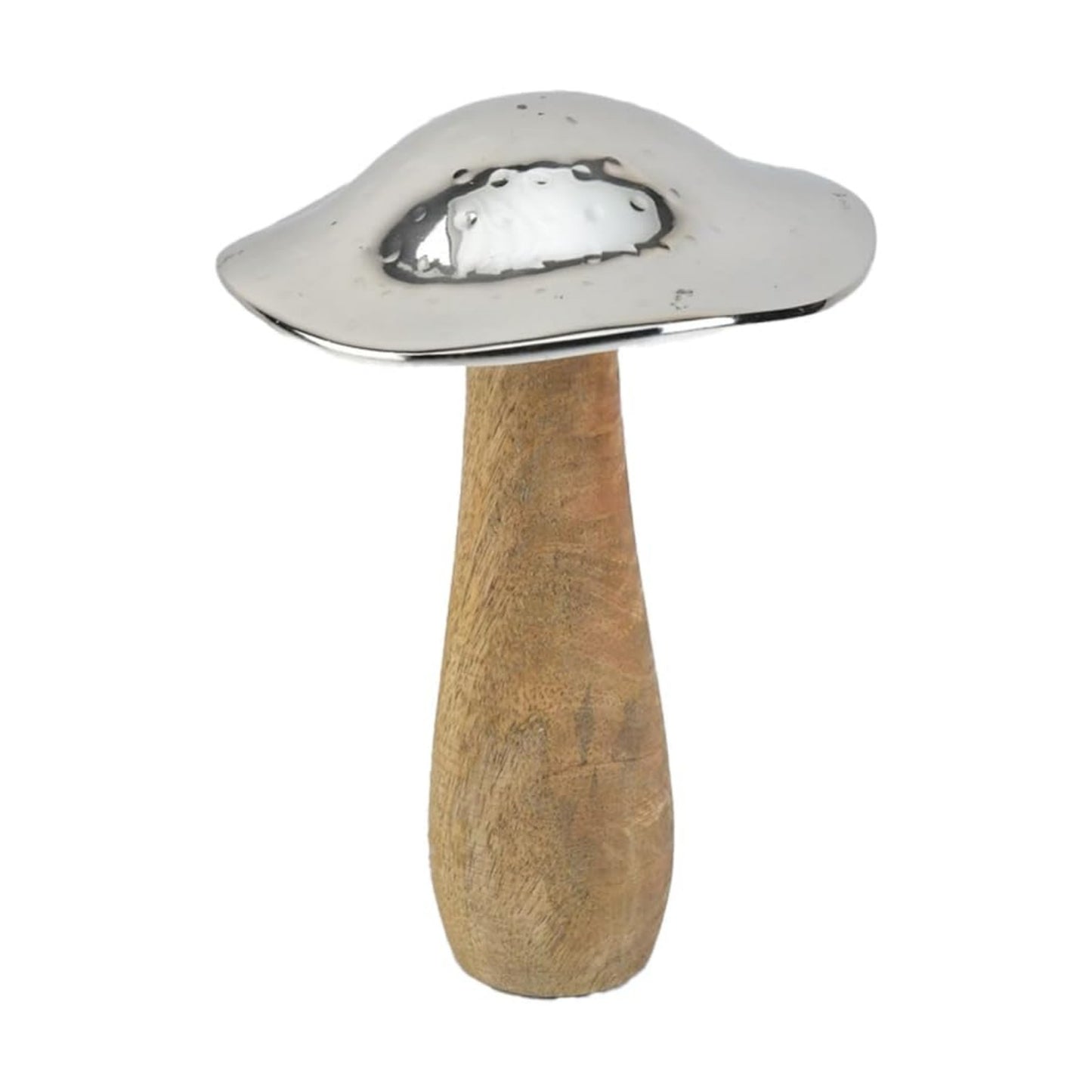8- Wood and Hammered Metal Mushroom Sculpture Decor / Large - Single / Silver