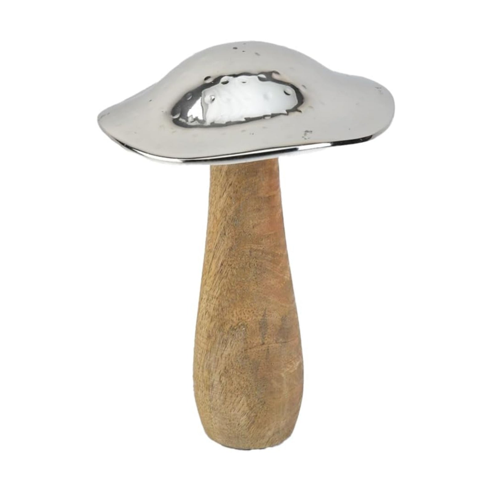 8- Wood and Hammered Metal Mushroom Sculpture Decor / Large - Single / Silver