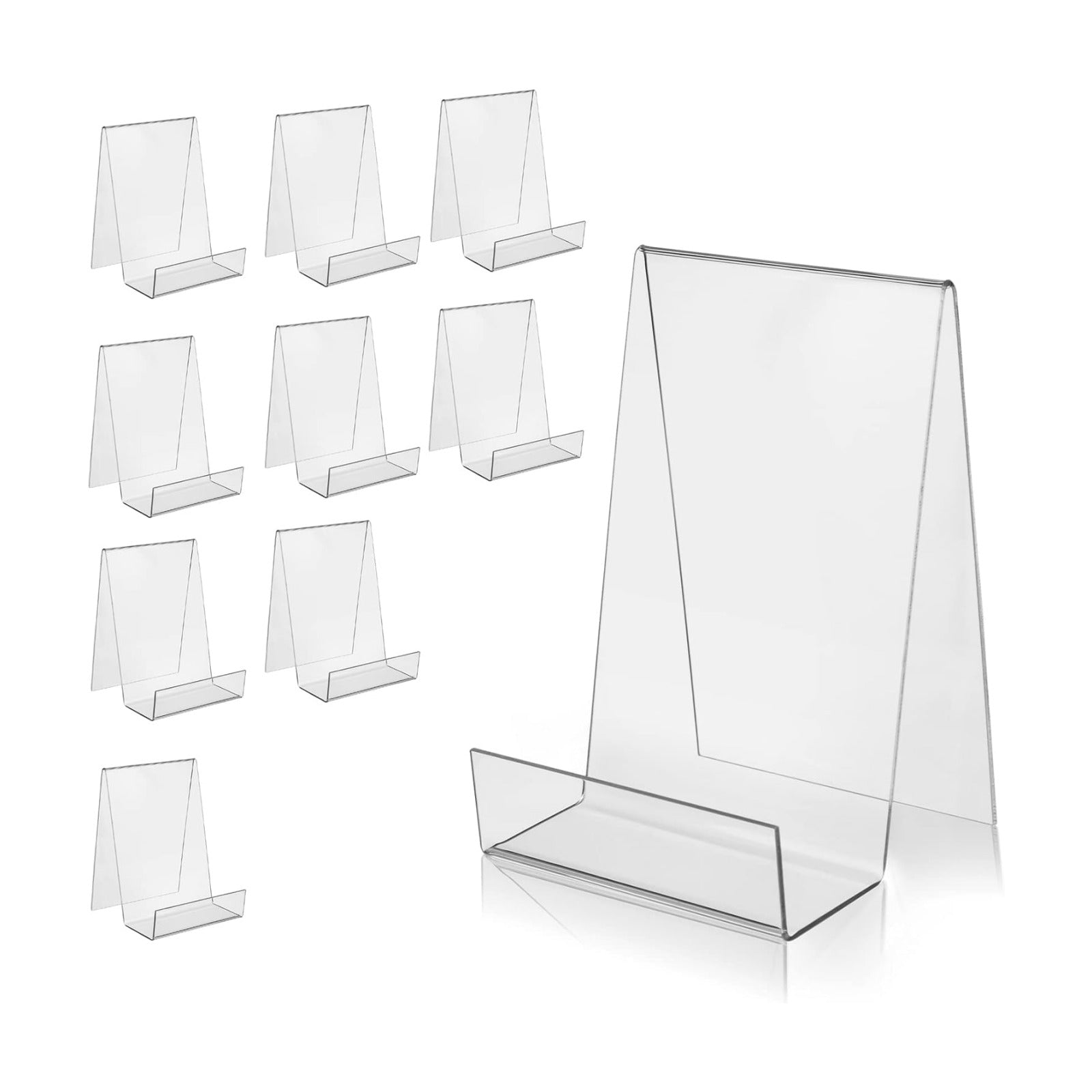ZOEY Acrylic Book Stand with Ledge Clear Display Easels Plate - 10 Pack Book Holder Easel Stand for Books Display