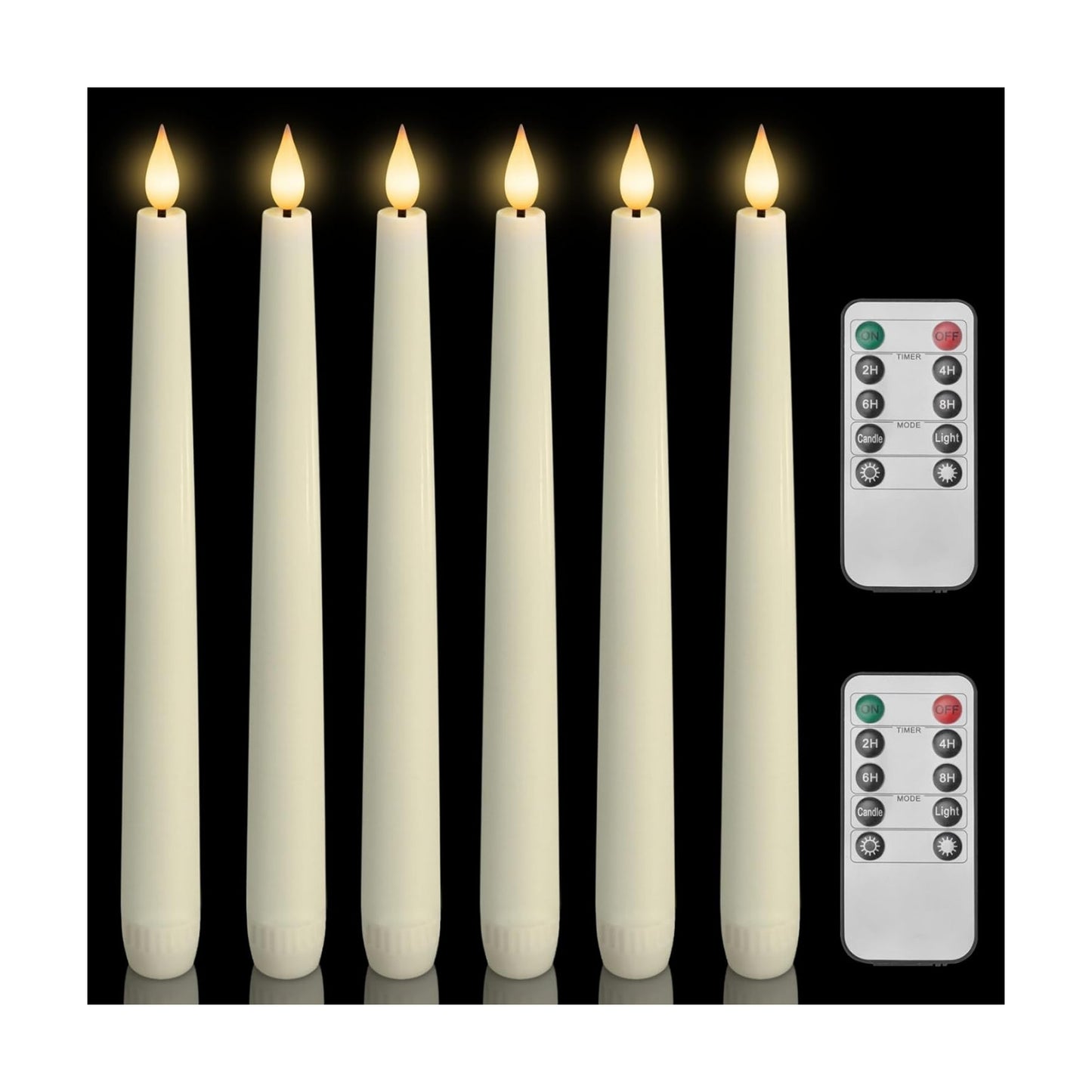 Homemory 6 Pcs Waxy Flameless Taper Candles with Remote, Flickering Battery Operated Candlesticks, Led Fake Candles