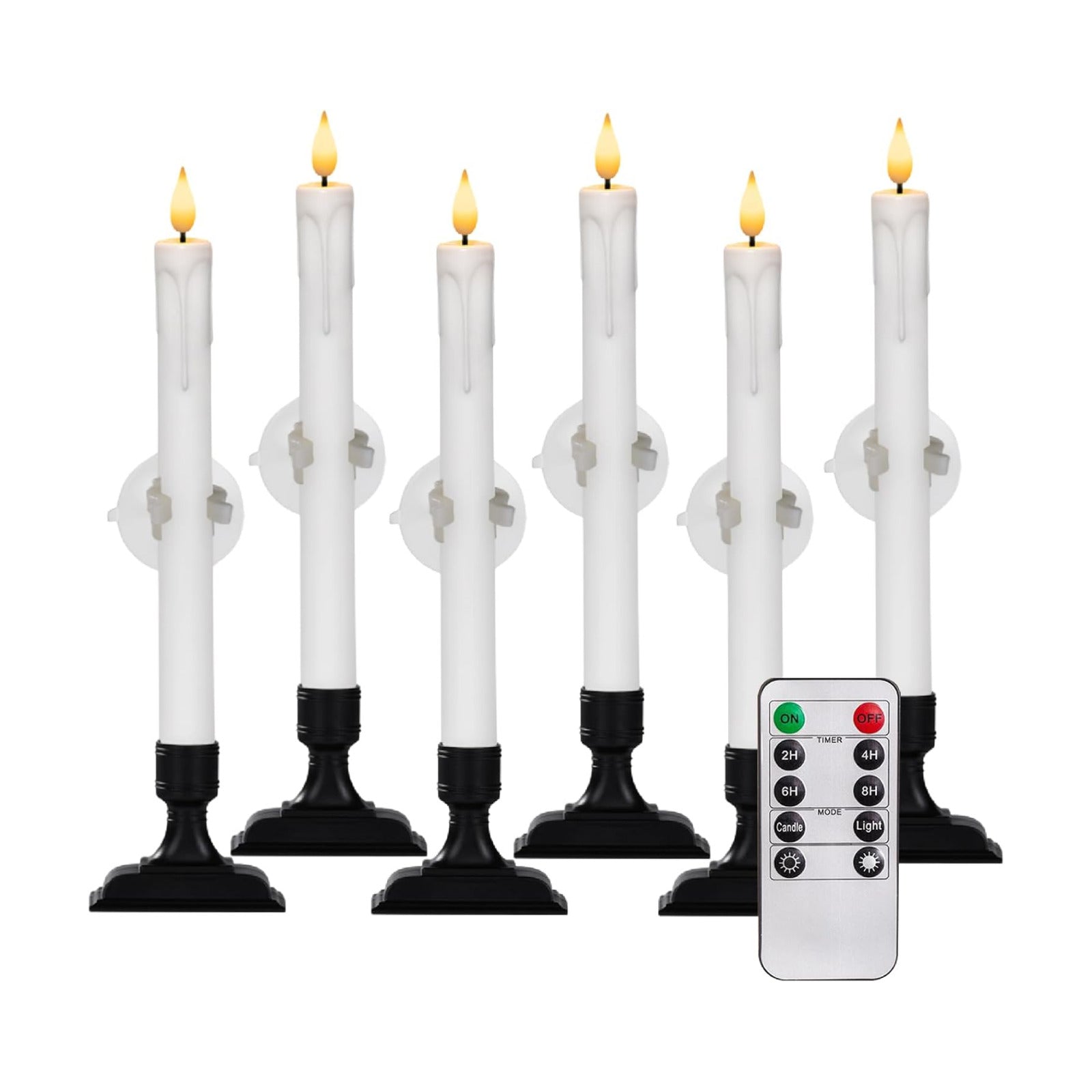 Homemory 6 Pcs Window Candles with Remote Timer Dimmer, Battery Operated Candlesticks with Holders and Suctions, White