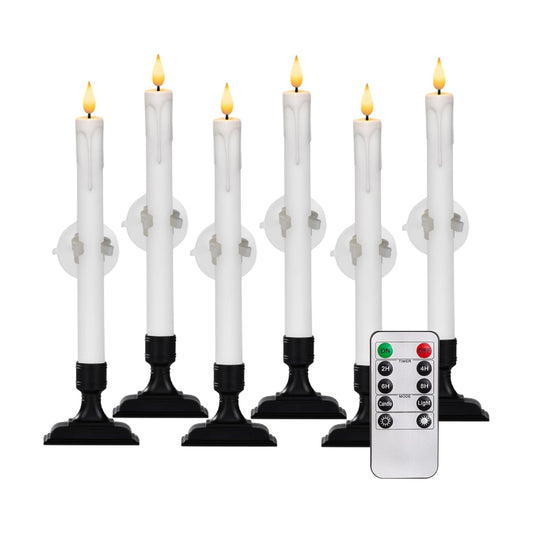 Homemory 6 Pcs Window Candles with Remote Timer Dimmer, Battery Operated Candlesticks with Holders and Suctions, White
