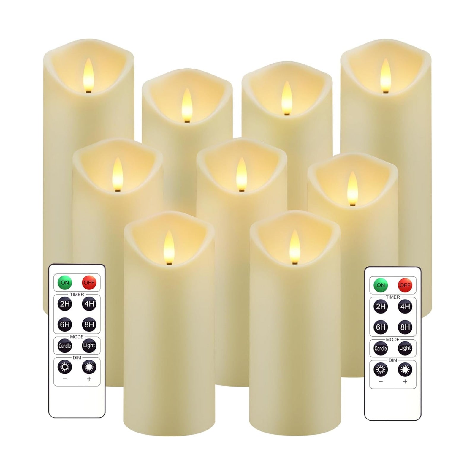 kakoya Flickering Flameless Candles, Battery Operated Acrylic LED Pillar Candles with Remote Control and Timer,Set of 9