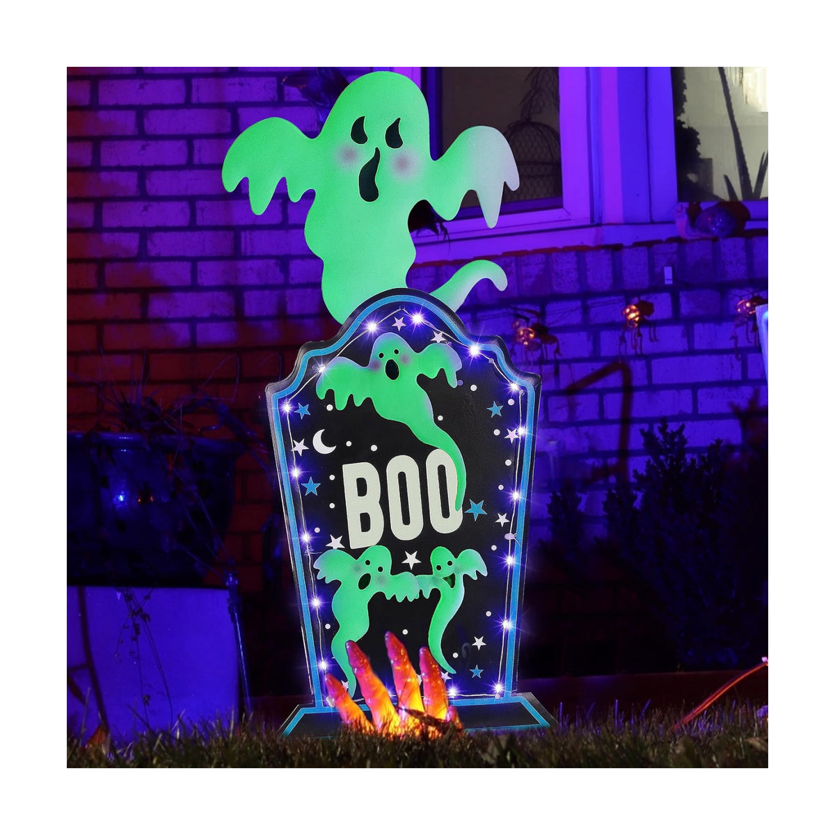 Joliyoou Halloween Yard Stake, 26.4" Solar Lighted Metal Tombstone