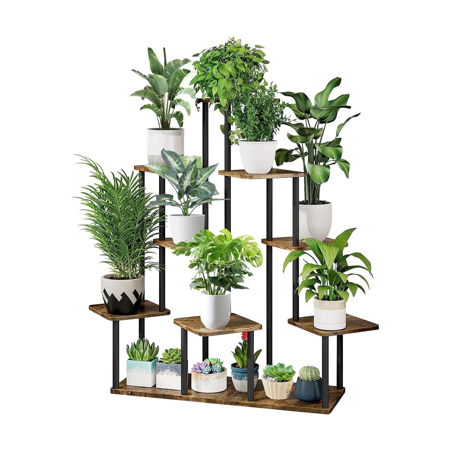 9 Tier Plant Stand Indoor, Thickened Metal Wood Corner Plant Shelf Stands for Multiple Plants, Indoor Tall Plants Stand