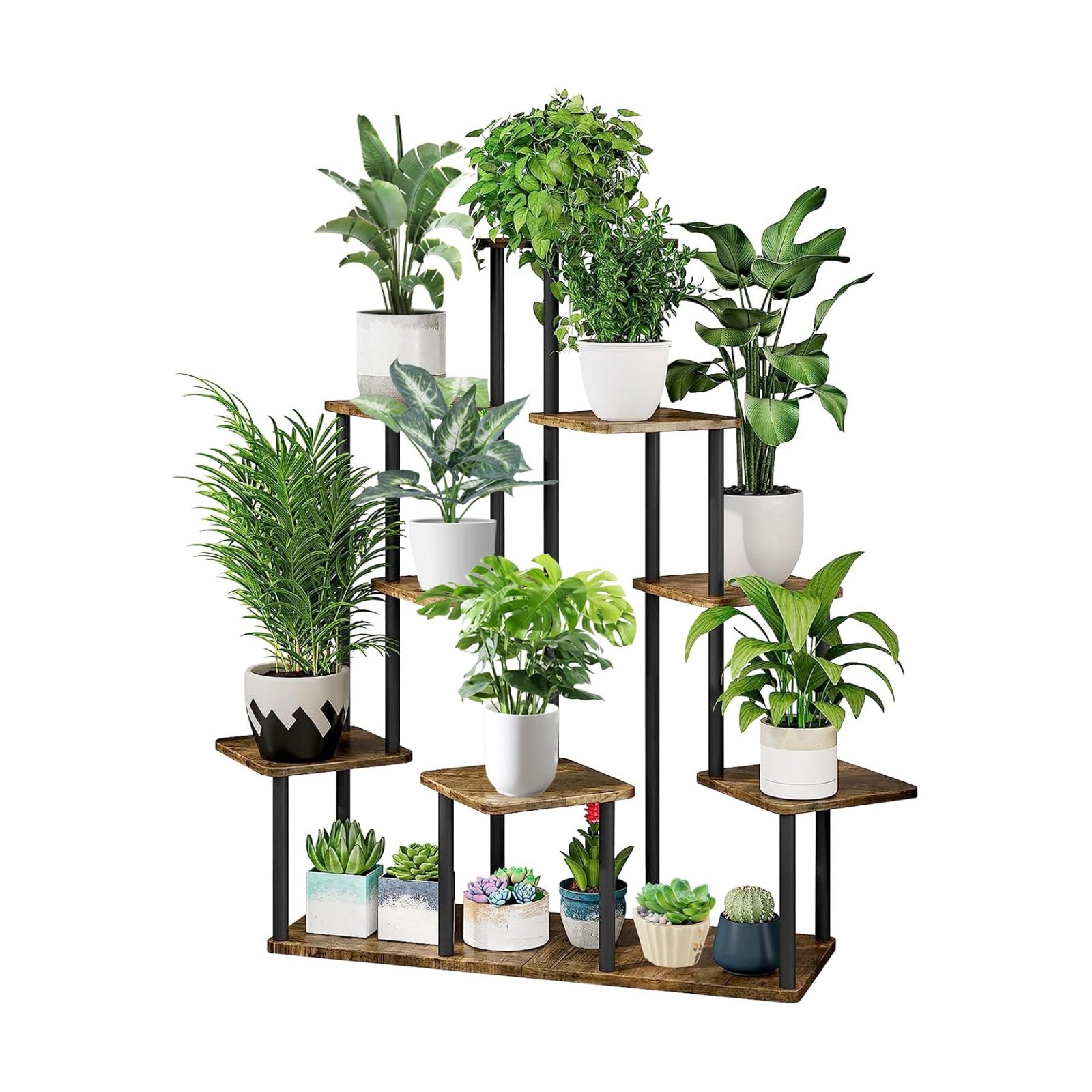 9 Tier Plant Stand Indoor, Thickened Metal Wood Corner Plant Shelf Stands for Multiple Plants, Indoor Tall Plants Stand