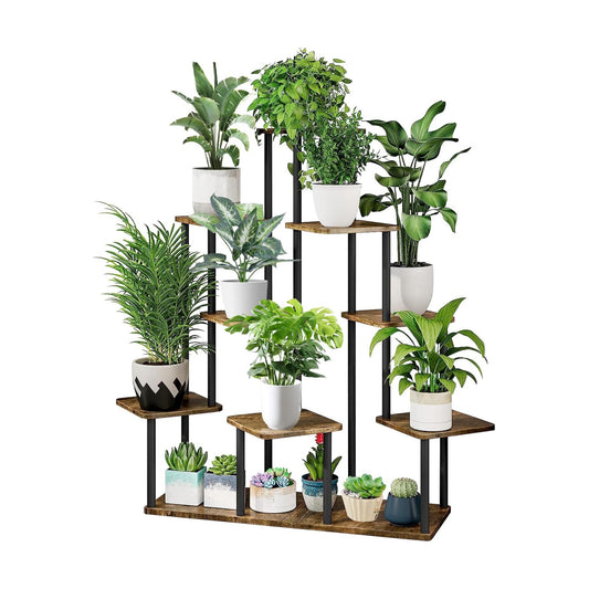 9 Tier Plant Stand Indoor, Thickened Metal Wood Corner Plant Shelf Stands for Multiple Plants, Indoor Tall Plants Stand