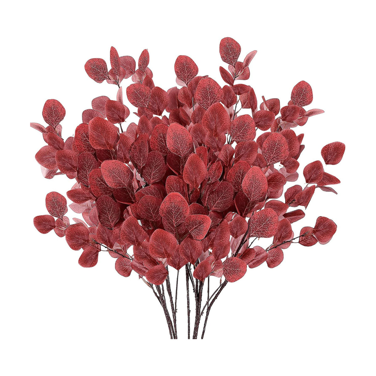 Sggvecsy Artificial Eucalyptus Leaves, 6 Pieces, 35.43 Inch Long, Red Color, Plastic and Silk Material, Easy to Bend and Adjust