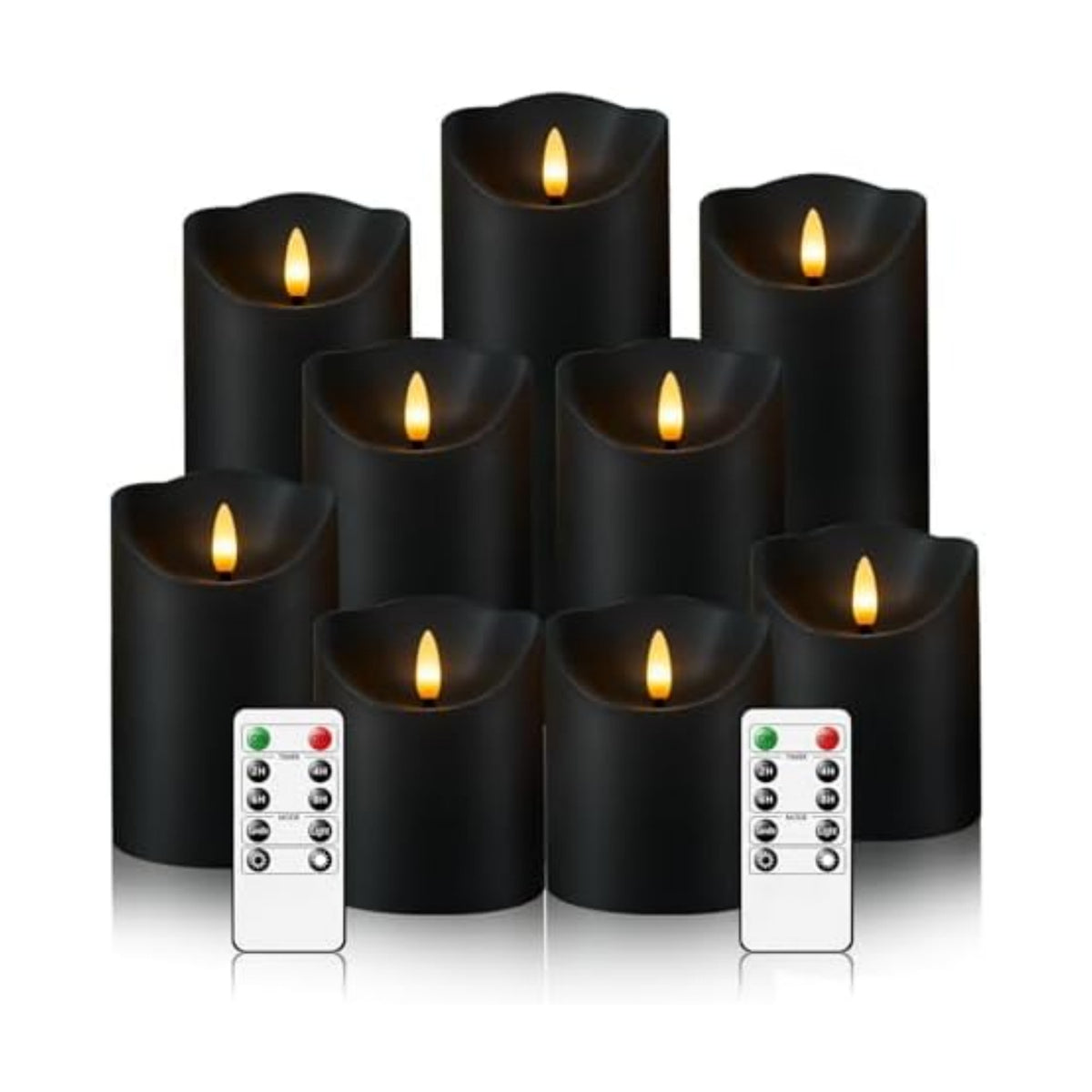 Nimiko Flameless Candles with Remote, Battery Operated Flickering Flameless Candles, LED Candles with Timer 2/4/6/8H, with Realistic LED Candles Set of 9 (D3 x H 3" 4" 5" 6" 7") (Black)