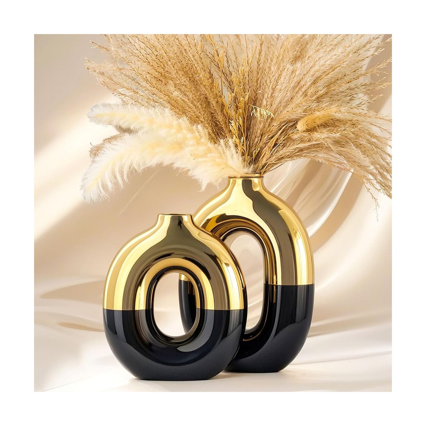 Black and Gold Ceramic Vase Set Home Decor / Black Gold