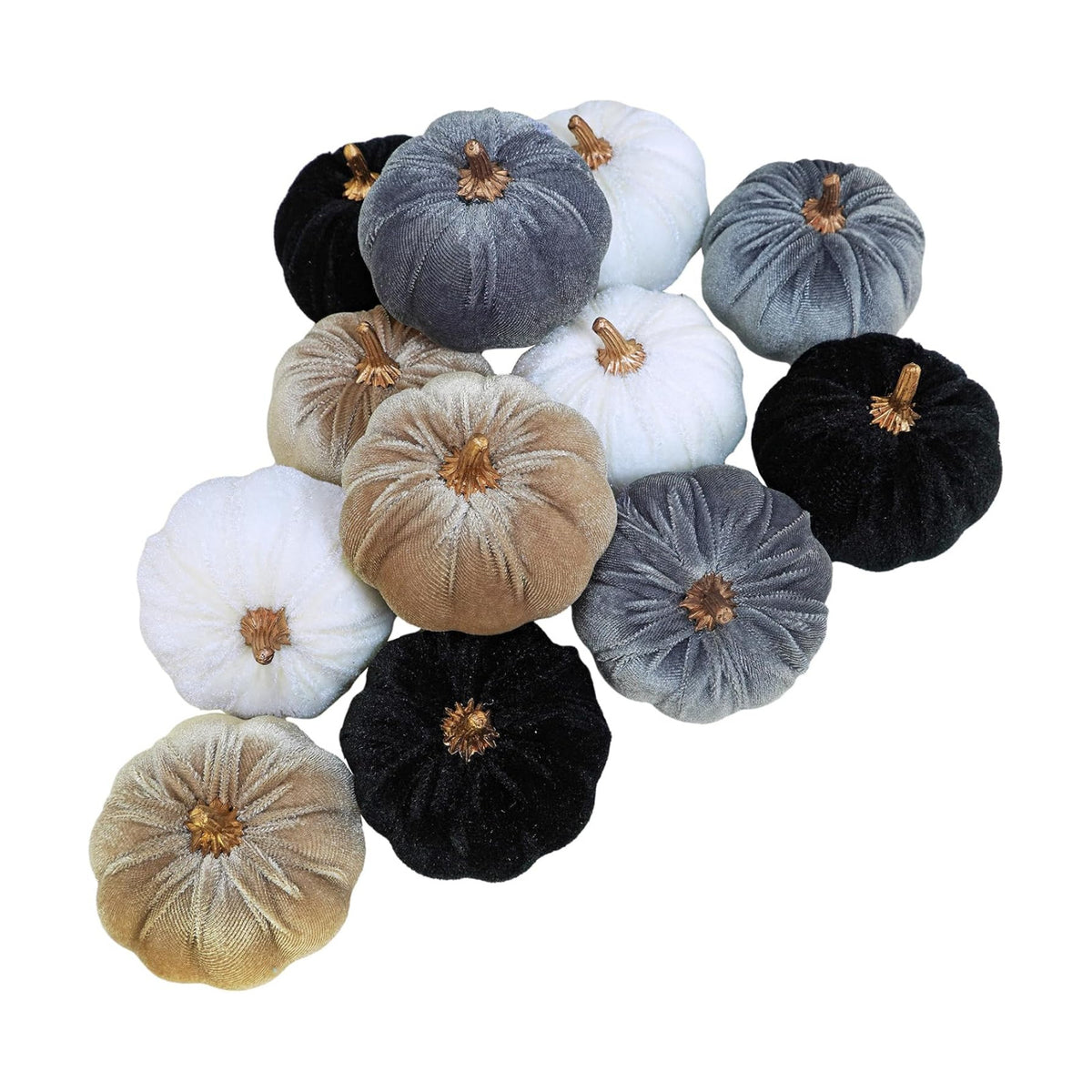 Winlyn 12 Pcs Small Assorted Faux Velvet Pumpkins Decorative Fabric in White Black Gray Taupe Foam Pumpkins 3" for Farmhouse Fall Wedding Thanksgiving Halloween Table Centerpiece Mantel Décor